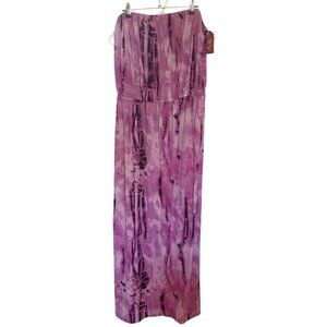 Faded Glory NWT Tie Dye Strapless Maxi Dress Casual Long Pink Purple Sz XXL